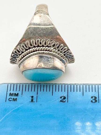 925 Sterling Silver Vintage Native Amewrican Style Blue Larimar Ring