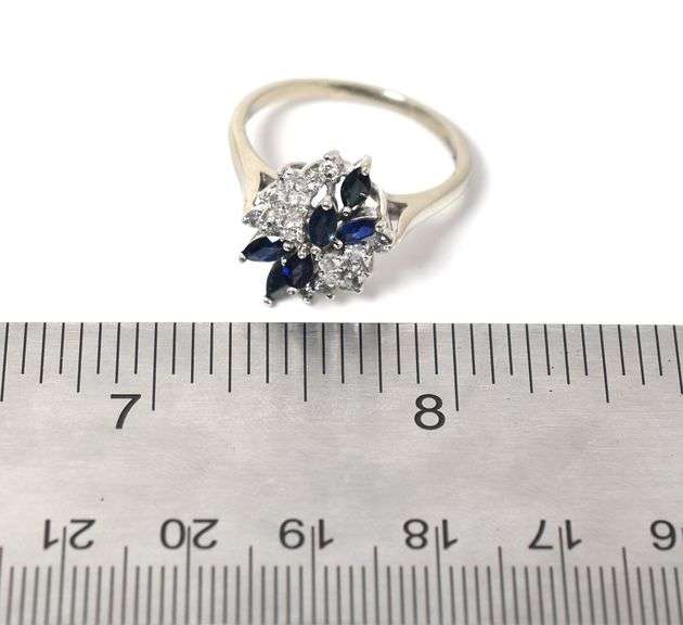 Sparkling 14K White Gold Blue Sapphire Gemstone and Diamond Ring