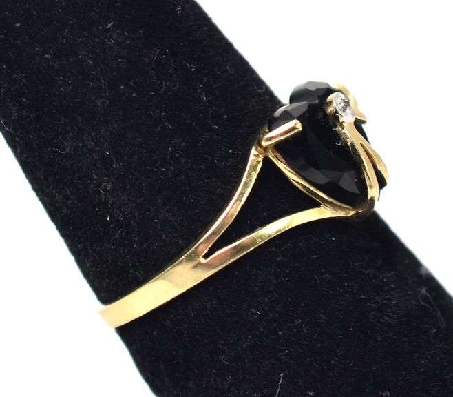 Loving 10K Yellow Gold Black Onyx Gemstone and Diamond Ring