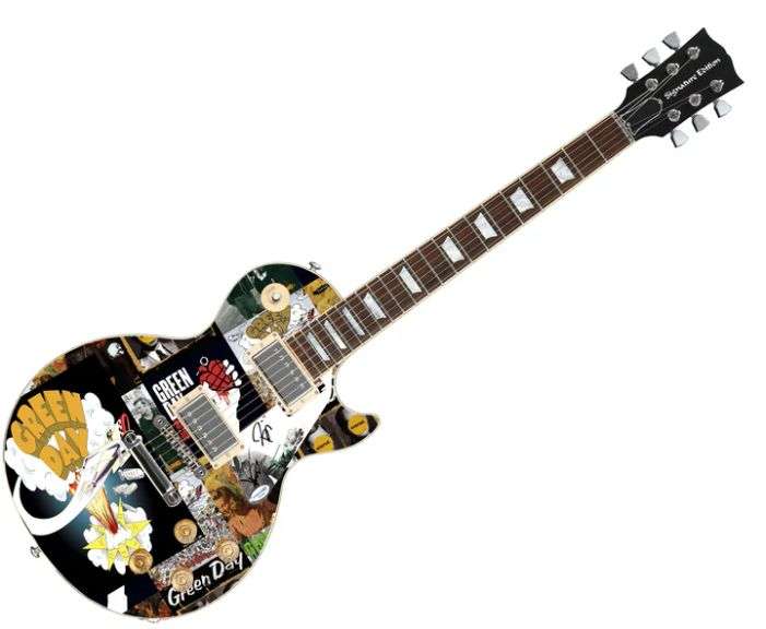 Green Day Autographed "Dookie Discography" 1/1 Signature Edition Graphics Guitar ACOA