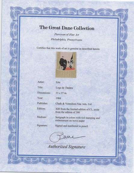 Erte "Loge de Théâtre" Signed Limited Edition Serigraph with Foil Stamping