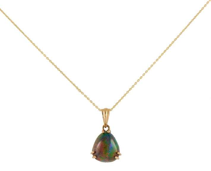 3.35ct Natural Free Form Black Opal Solitaire Pendant Necklace in 14K