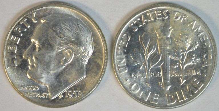 Gem BU original roll of 1958-D Roosevelt Dimes