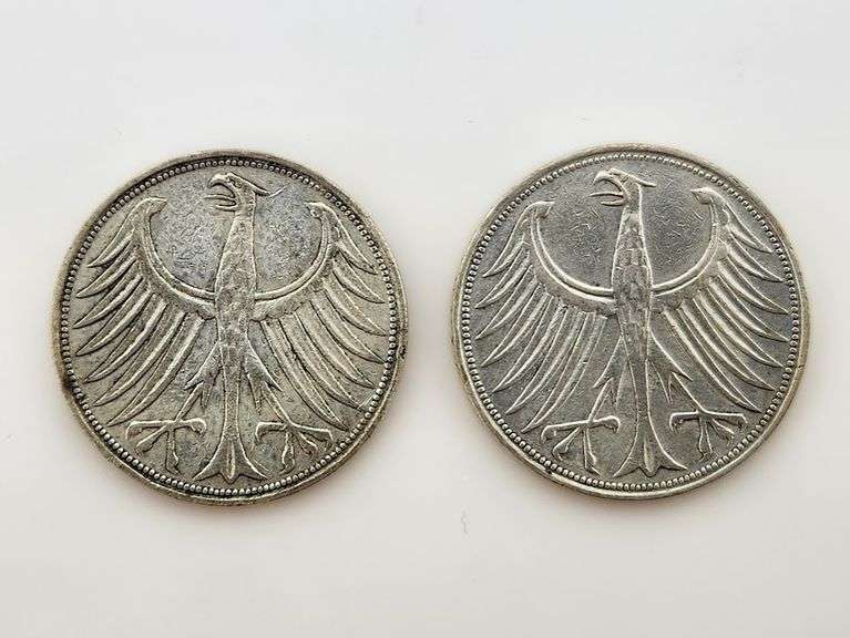 1951-G & 1951-D German Federal Republic 5 Mark, Silver