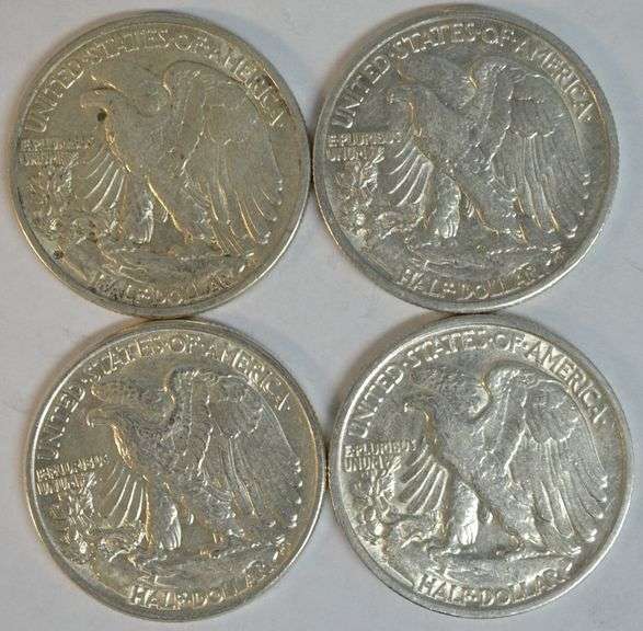 1936-D, 1943-S, 1944-P, & 1945-S Walking Liberty Half Dollars