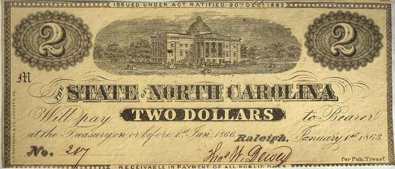 $ 2 State Of North Carolina Jan 1 1863 Note.