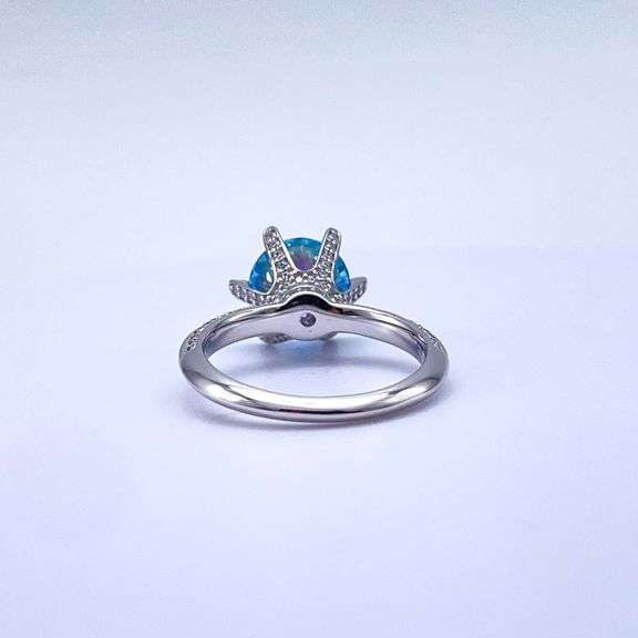 Sparkljng 14 Kt White Gold Plate 3 Ct VVs1 Corn Flower Blue Moissanite Ring