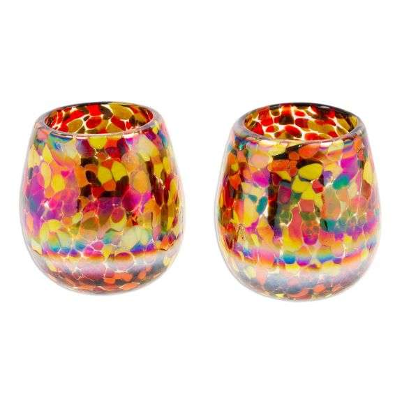Novica Handmade Bright Confetti Stemless Wine Glasses (Pair)