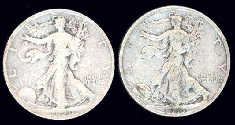 2 Different Walking Liberty Half Dollars: 1929-S & 1935-D