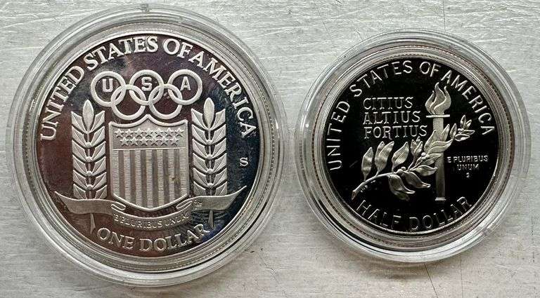 1992 U.S. Mint Olympic Proof 2-Coin Set Silver Dollar & Clad Half w/ Box