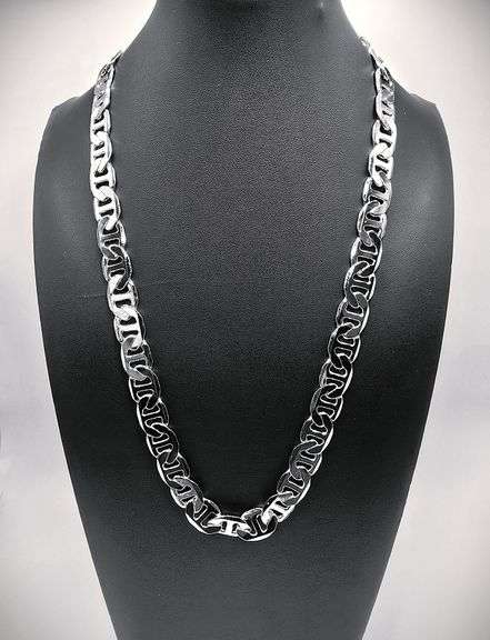 Large 77.4 Gram .925 Sterling Silver Plated Mariners Link Necklace
