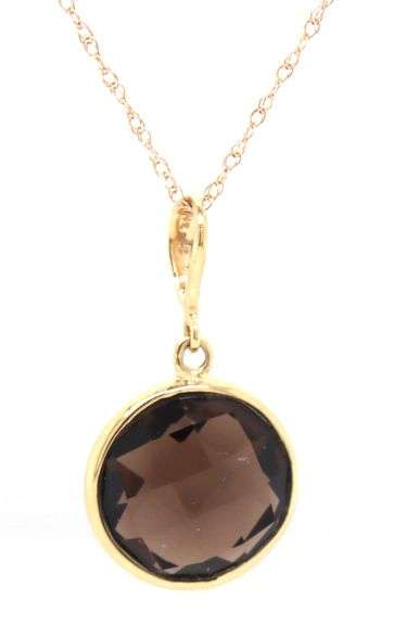 14kt Yellow gold bezel set smokey quartz pendant on chain
