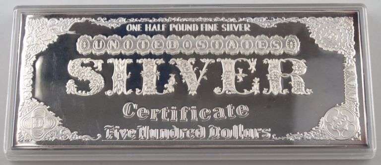 Washington Mint $500 Silver Certificate Bar Half Pound .999 Fine Silver w/ COA