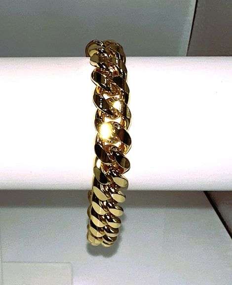 Huge 63.9 Gram Yellow 14 Kt Gold Plate Cuban Curb Link Bracelet