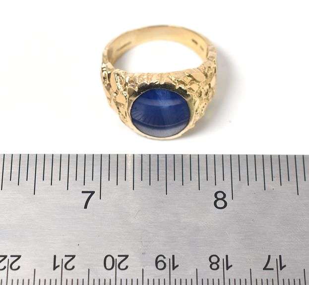 Charming 14K Yellow Gold Synthetic Star Sapphire Gemstone Men's Ring