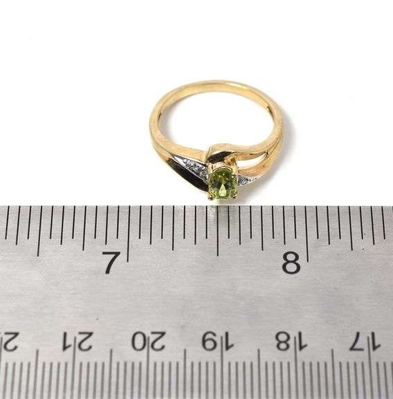 Earthy 10K Yellow Gold Peridot and Diamond Ring