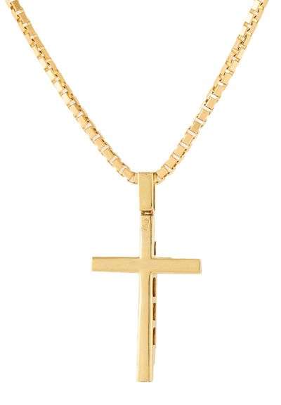Textured Triple Layered Cross Box Chain Pendant Necklace in 18K