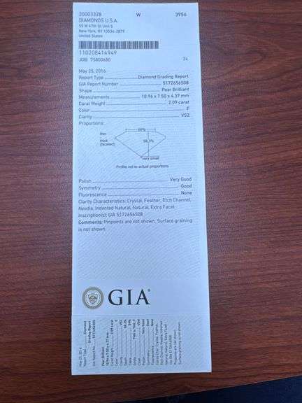 Platinum Pear Cut Diamond of 2.49ct