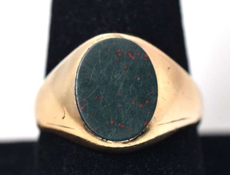 Charming 10K Yellow Gold Blood Stone Gemstone Men's Ring