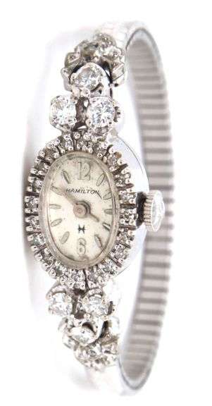 Estate Hamilton 14K WG & Diamond Ladies Watch