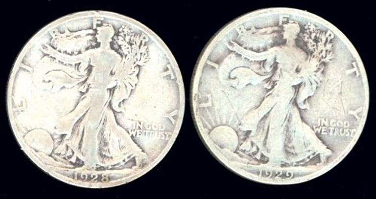 2 Different Walking Liberty Half Dollars: 1928-S & 1929-D