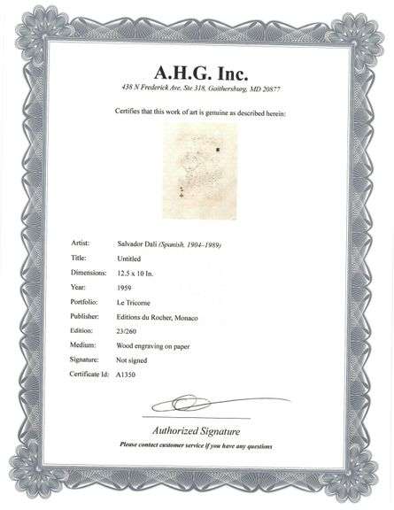 Highly Collectible and Rare Salvador Dali Wood Engraving Circa 1959