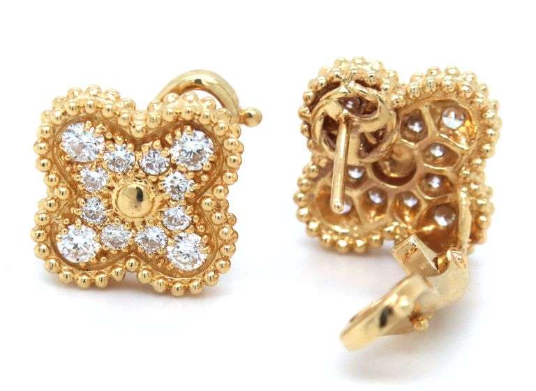 18KT Yellow Gold Hand Crafted Full Diamind pave Clover Earrings
