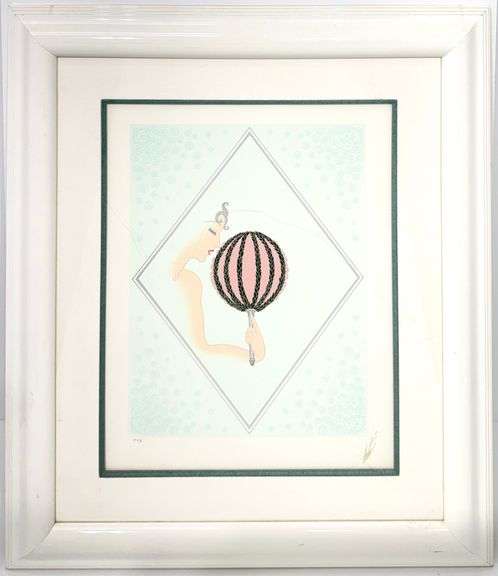 Erte "Rose Fan" Estate Serigraph with Foil Stamping Framed