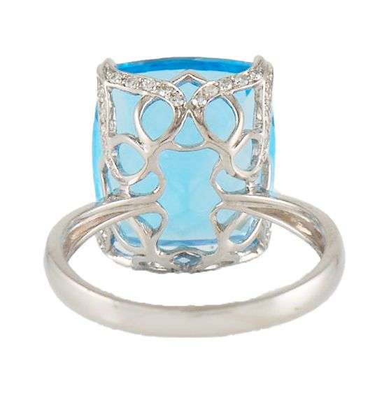 Effy Cushion Blue Topaz and 0.20ctw Diamond Under Halo Ring in 14K