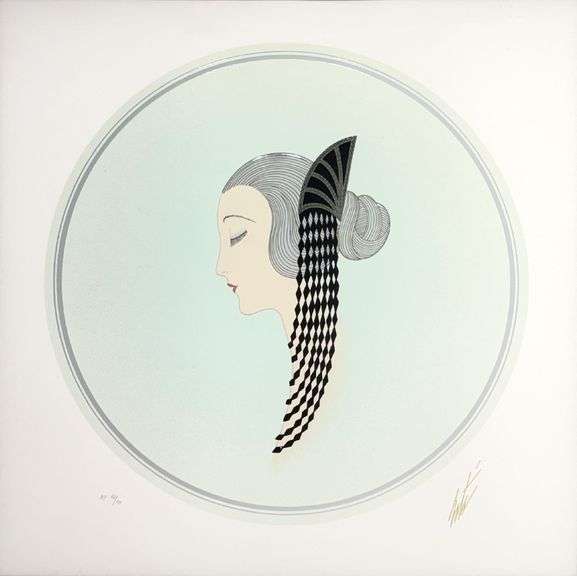 Erte "Chignon" Estate Serigraph with Foil Stamping Framed