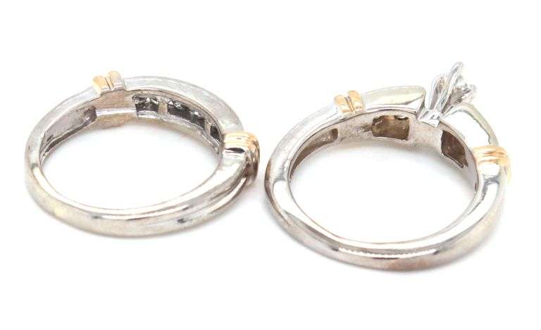 14kt White gold 0.70ctw marquise and round brilliant cut channel set diamond wedding set