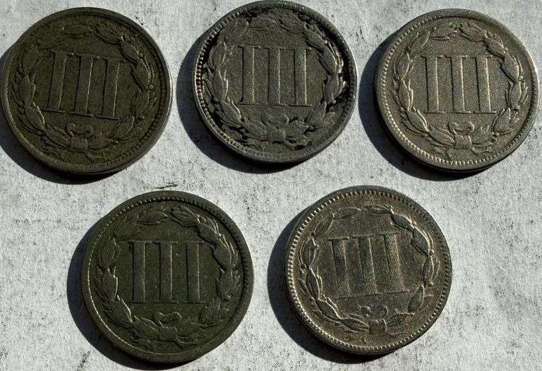 Five Different 3 Cent Nickels