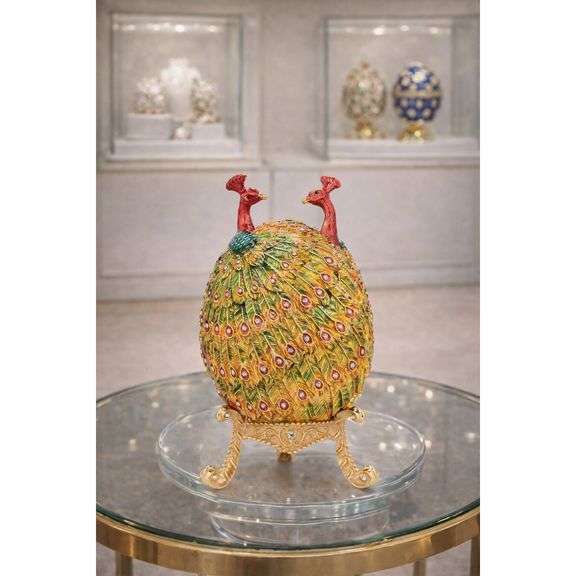 Peacock Couple Enameled Trinket Box Jewelry Storage