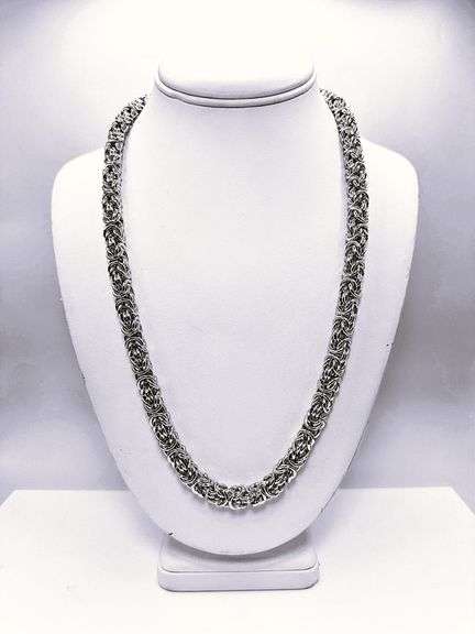Huge White Gold Plated Byzantine Chain Necklace.