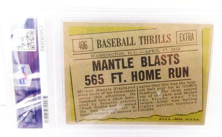 1961 Mantle Blasts 565 Ft. Home Run Baseball Card, 3.5+