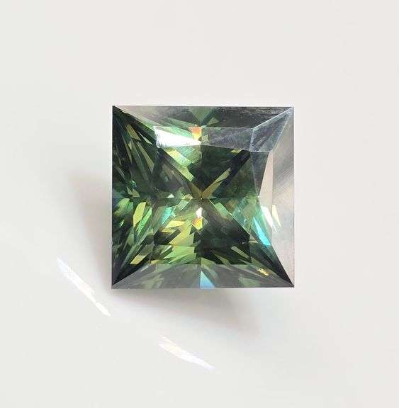 Huge 12 Ct Sparkling Forest Green Princess Cut Fire Moissanite Solitaire