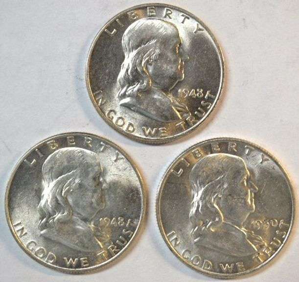 Choice BU 1948, 1948-D, & 1950-D Franklin Half Dollars. FBL's