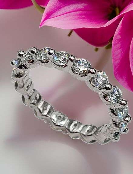 Beautiful 3.15 Ctw White Ice Blue Moissanite Eternity Ring