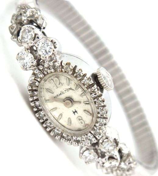 Estate Hamilton 14K WG & Diamond Ladies Watch