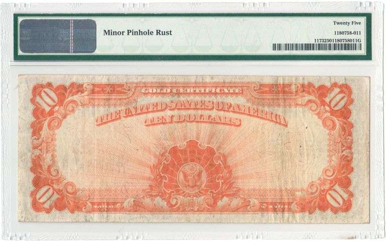 1922 $10 Gold Certificate – Speed White Note – FR#1173 – Very Fine 25
