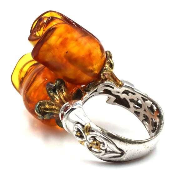925 Sterling silver amber flower style ring, bangle and bracelet