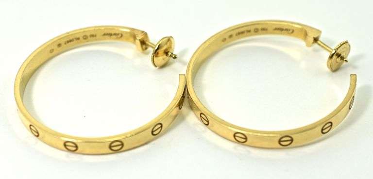 Cartier "Love" 18K Yellow Gold Large J Hoop Earrings