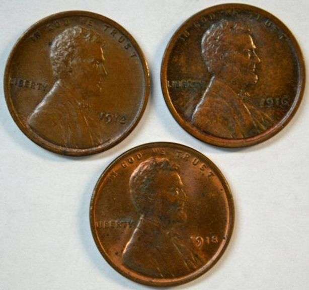 Original Uncirculated 1913, 1916, & 1918 Lincoln Cents
