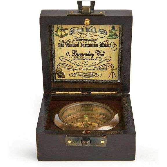 Antique-Style Brass Nautical Compass with Rosewood Box