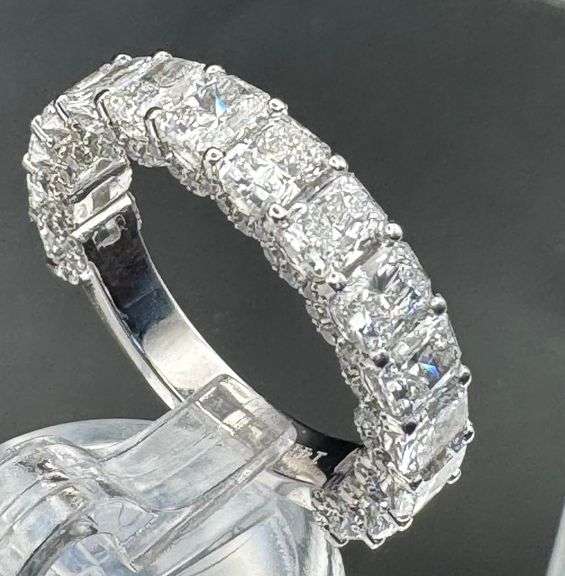 14K White Gold Antique Radiant Cut Wedding Band of Lab Diamonds of 3.70ct