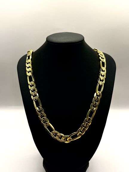Stunning Large 121.5 Gram Yellow Gold Plate Figaro Italian Link Frost Chain