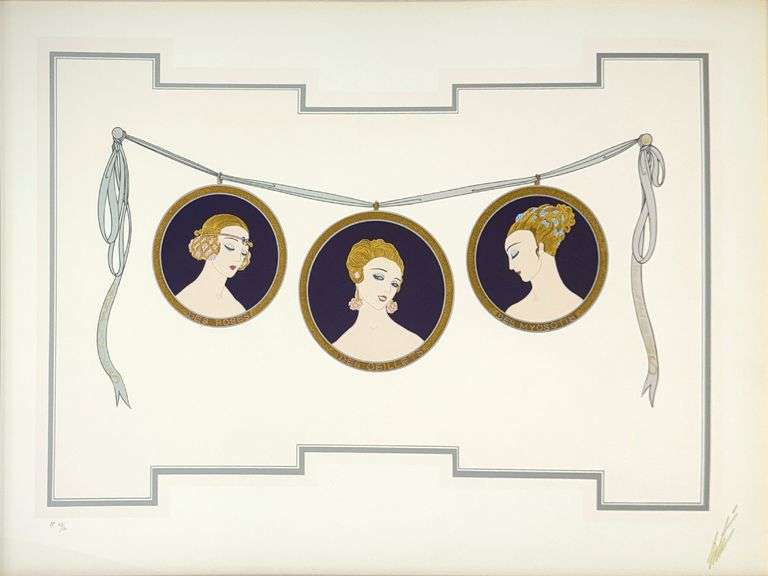 Erte "Cameos" Estate Serigraph with Foil Stamping Framed