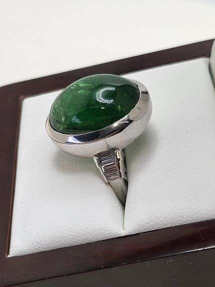 Tsavorite Ring with Baguette Diamonds