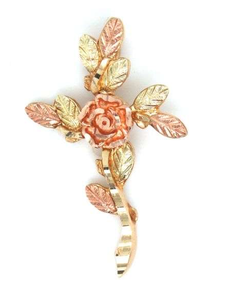10kt Yellow and rose gold flower style cross pendant