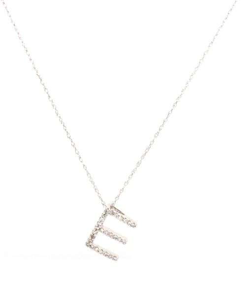 14kt White gold diamond Initial E pendant on chain
